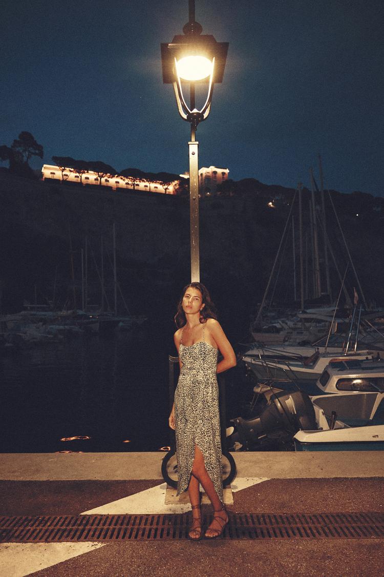 LINEN BLEND PRINT CORSETRY-INSPIRED DRESS