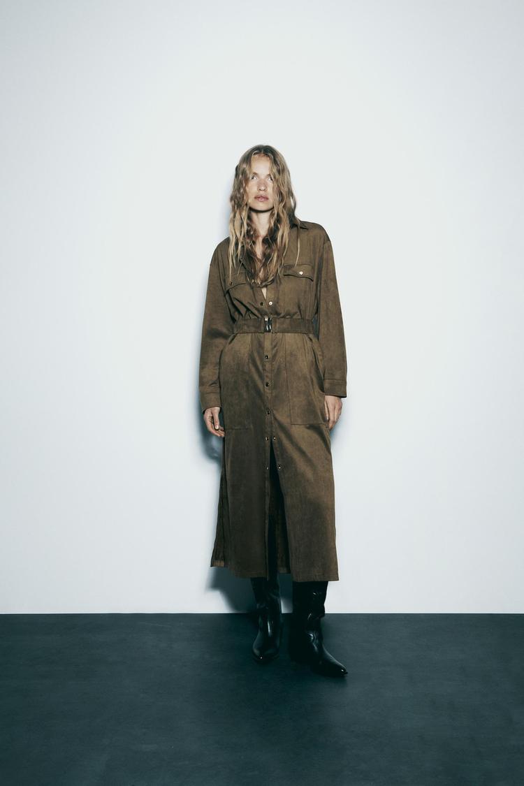 FAUX SUEDE MIDI DRESS