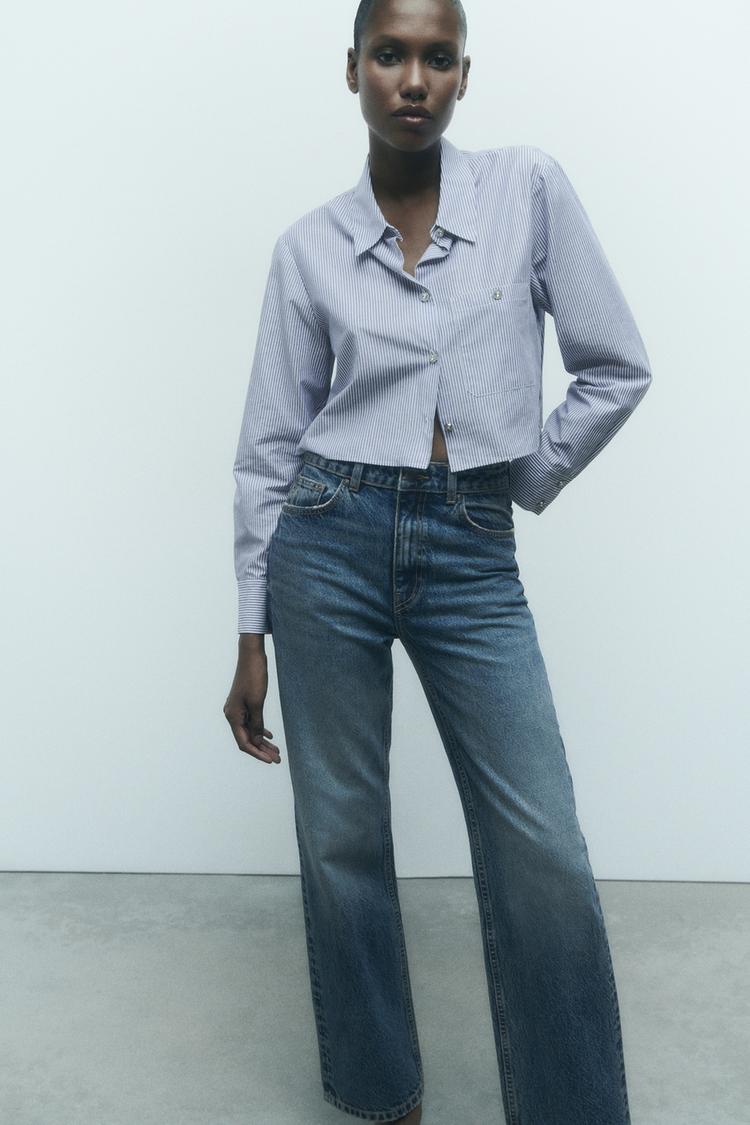 STRIPED SHIRT WITH RHINESTONE BUTTON