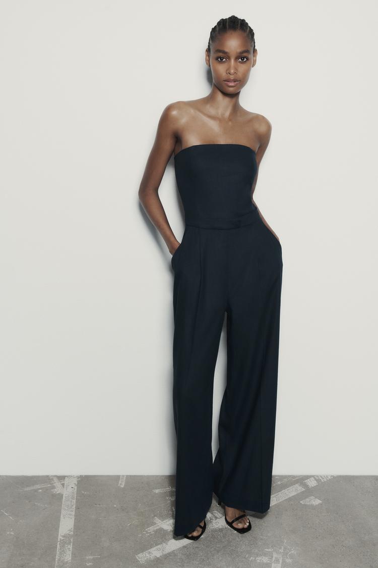 LINEN BLEND STRAPLESS JUMPSUIT