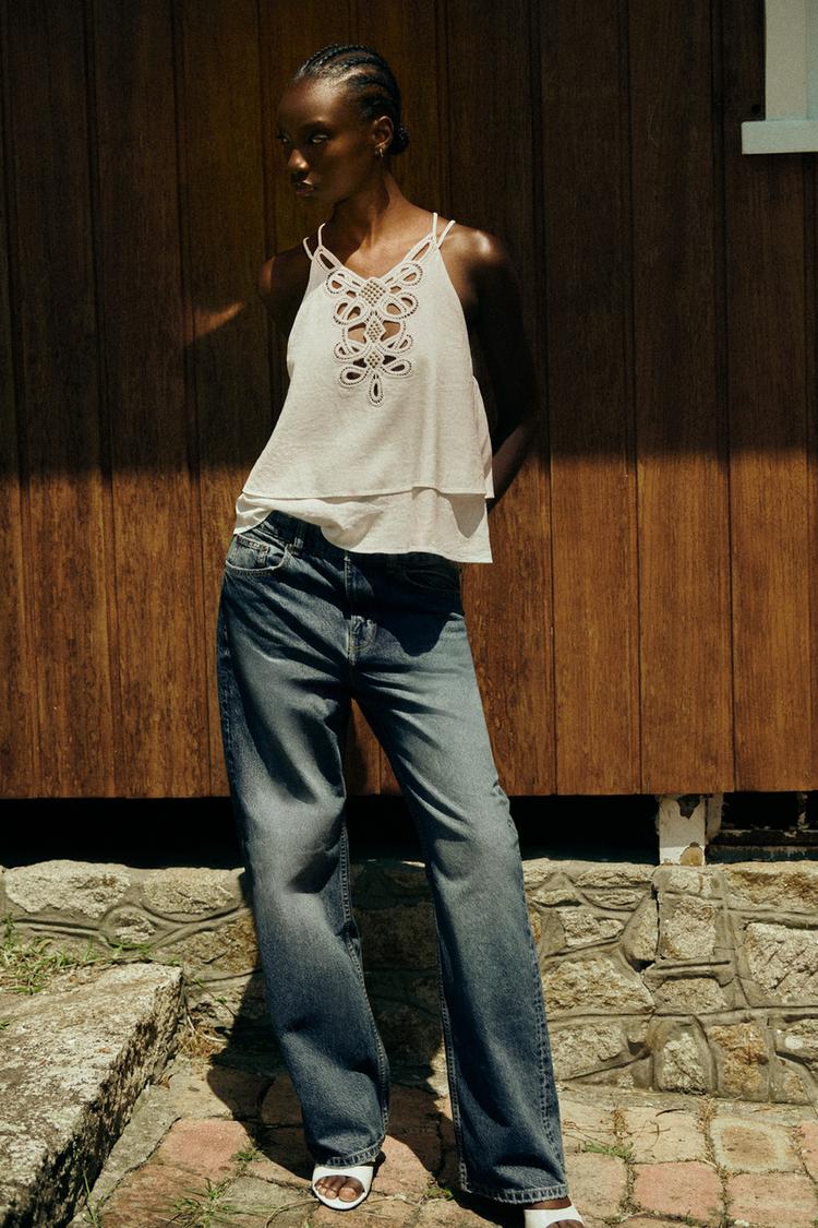 STUDDED LINEN BLEND TOP