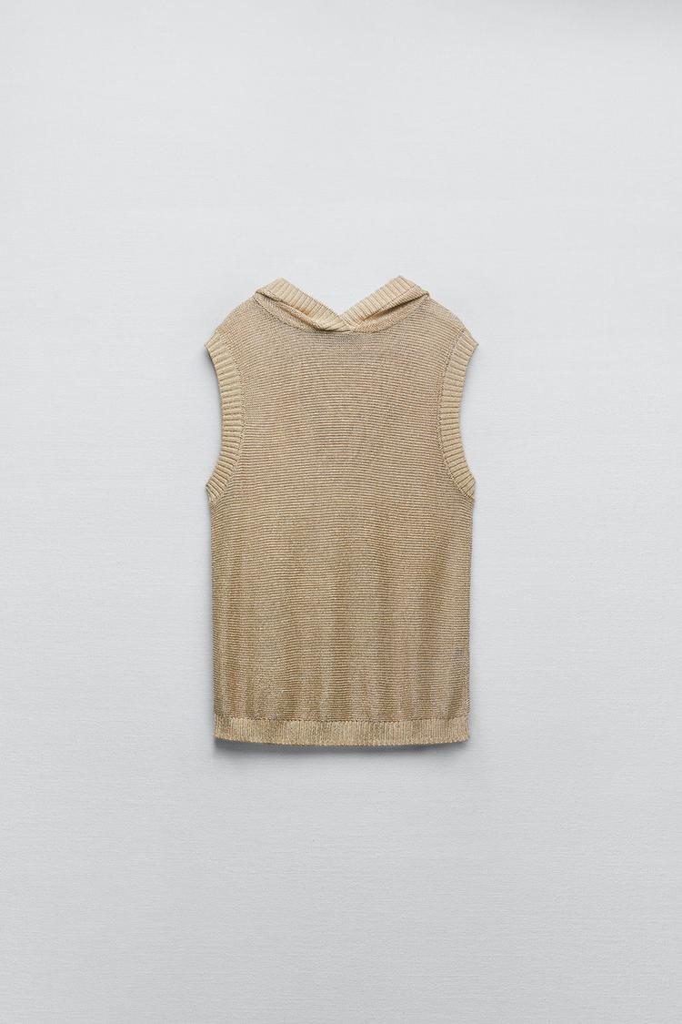 KNIT HOODED TOP WITH METALLIC THREAD
