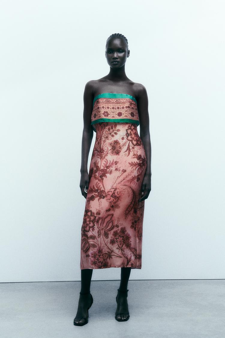 STRAPLESS PRINTED DRESS