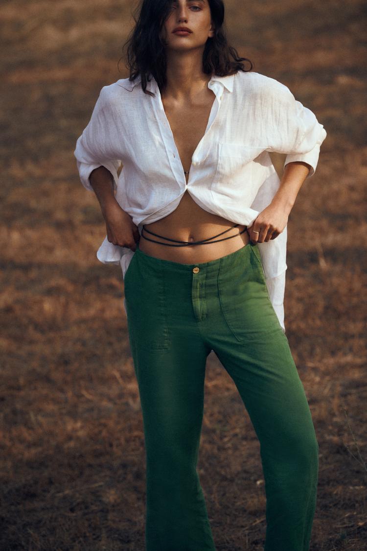 LINEN BLEND STRAIGHT TROUSERS