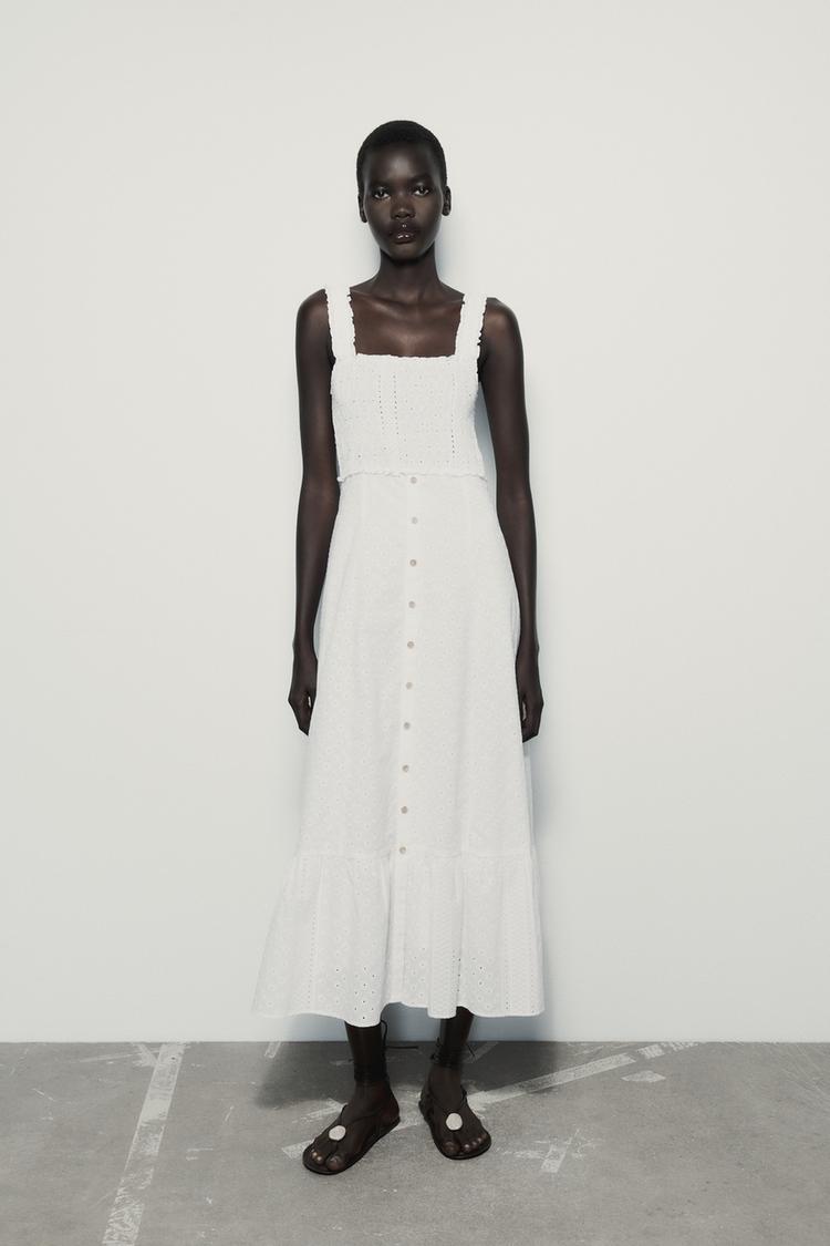 CUTWORK EMBROIDERY MIDI DRESS