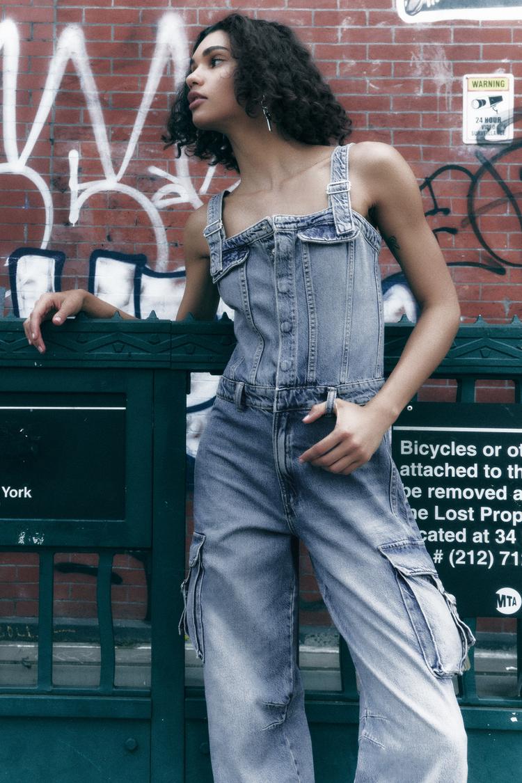 DENIM TRF CARGO JUMPSUIT