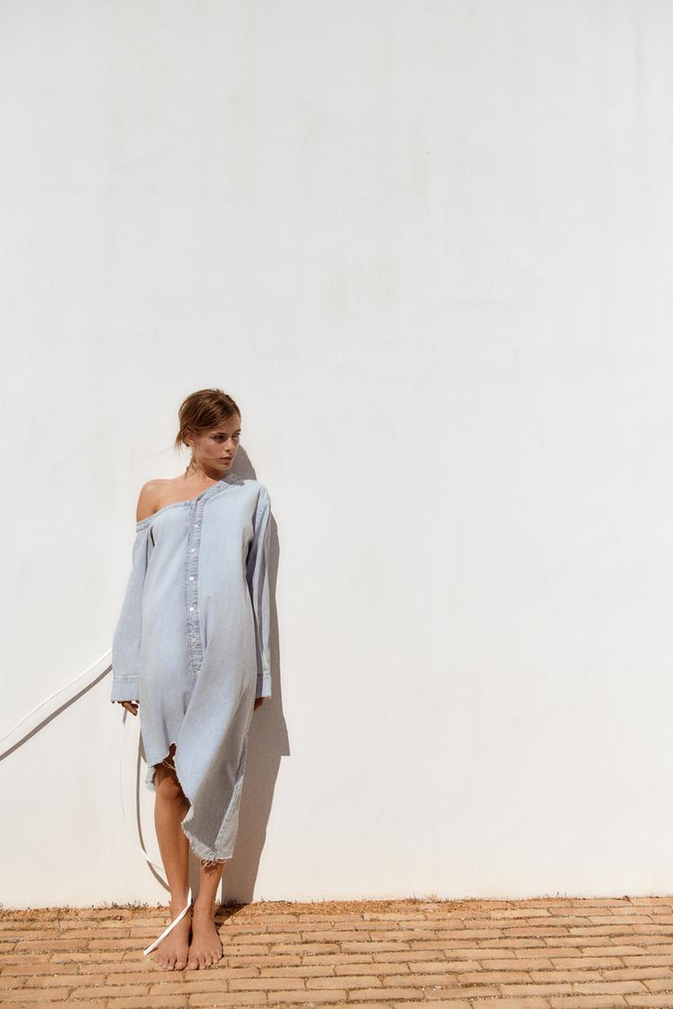 ASYMMETRIC DENIM TRF DRESS