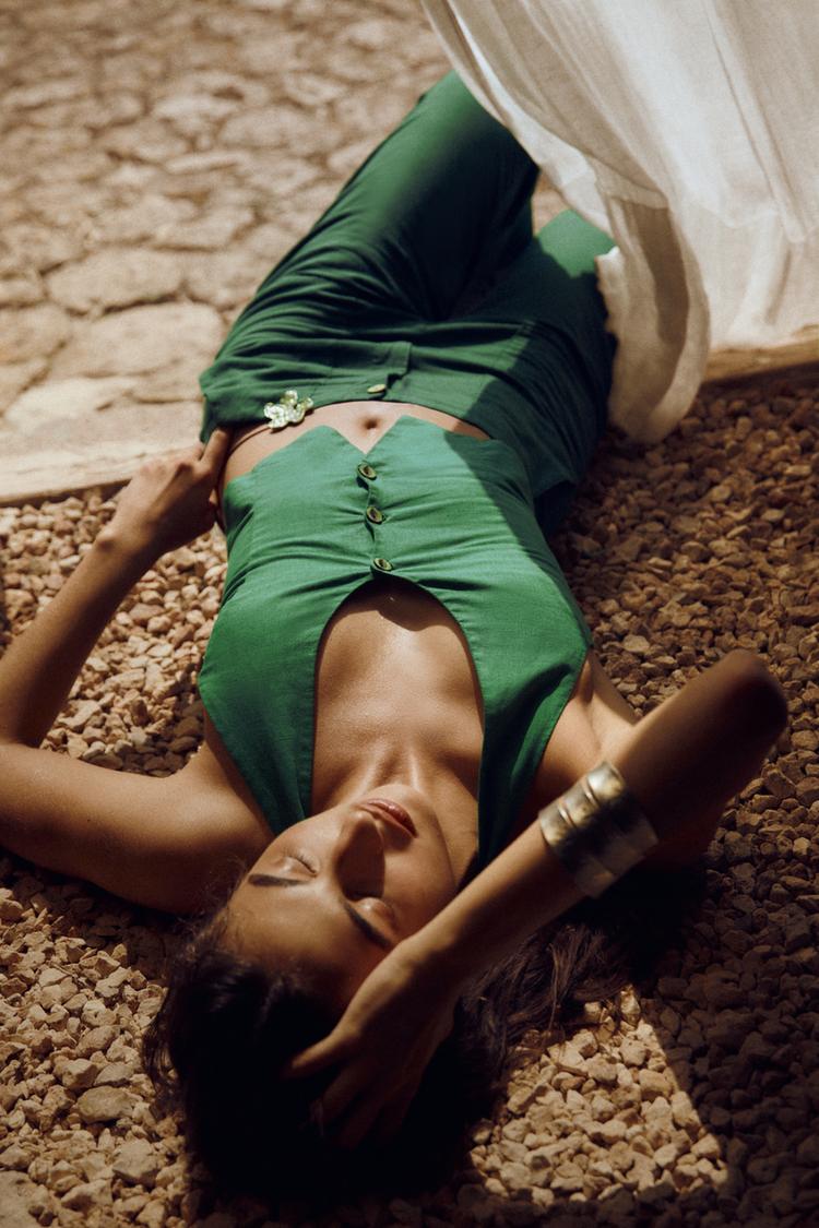 TAILORED LINEN BLEND WAISTCOAT TOP