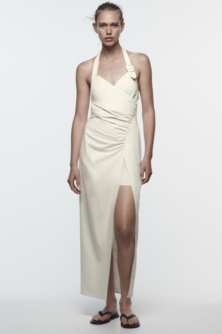 DRAPED HALTER DRESS