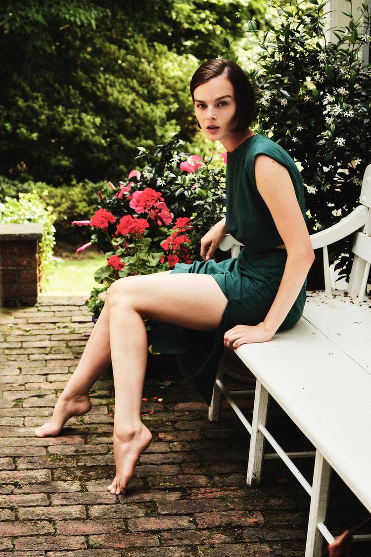 CUT-OUT LINEN BLEND MIDI DRESS