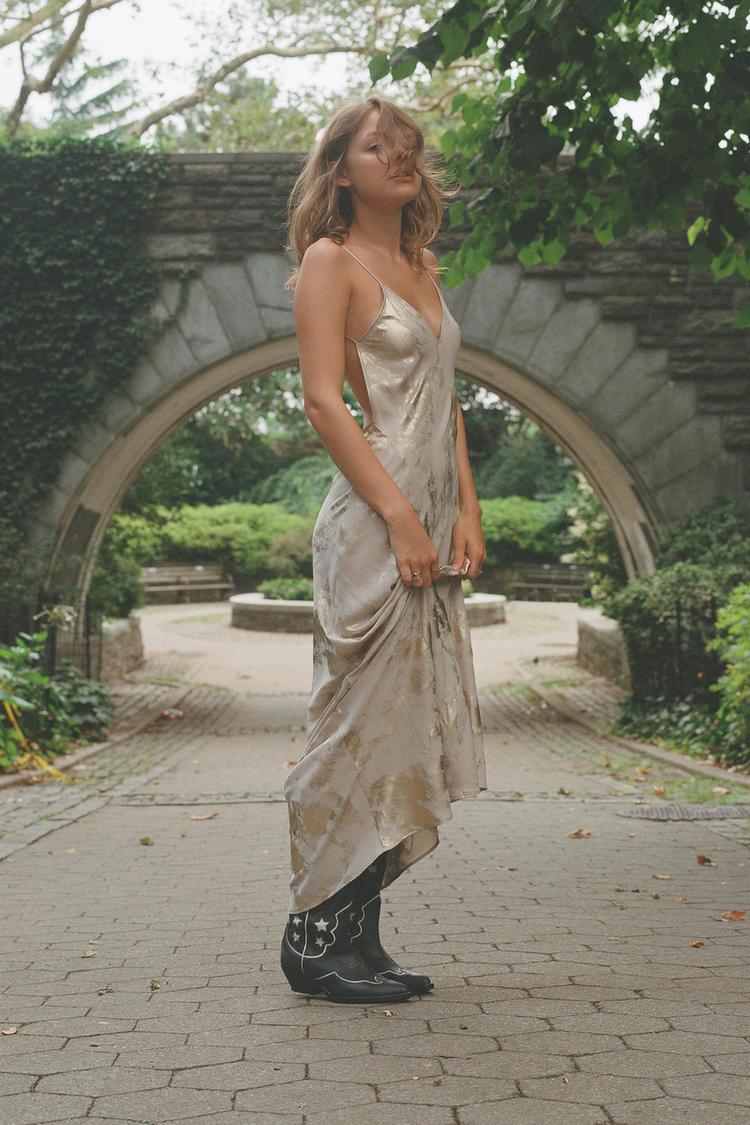 METALLIC PRINTED SLIP DRESS