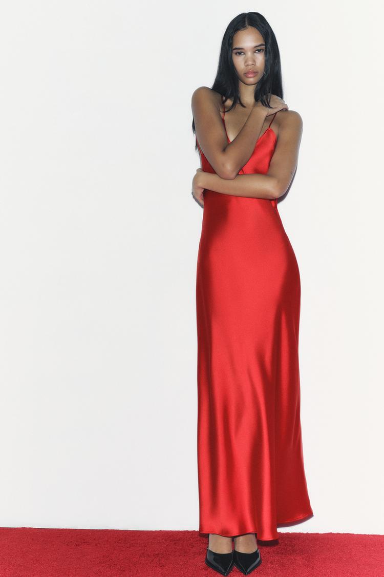 SATIN EFFECT STRAPPY SLIP DRESS