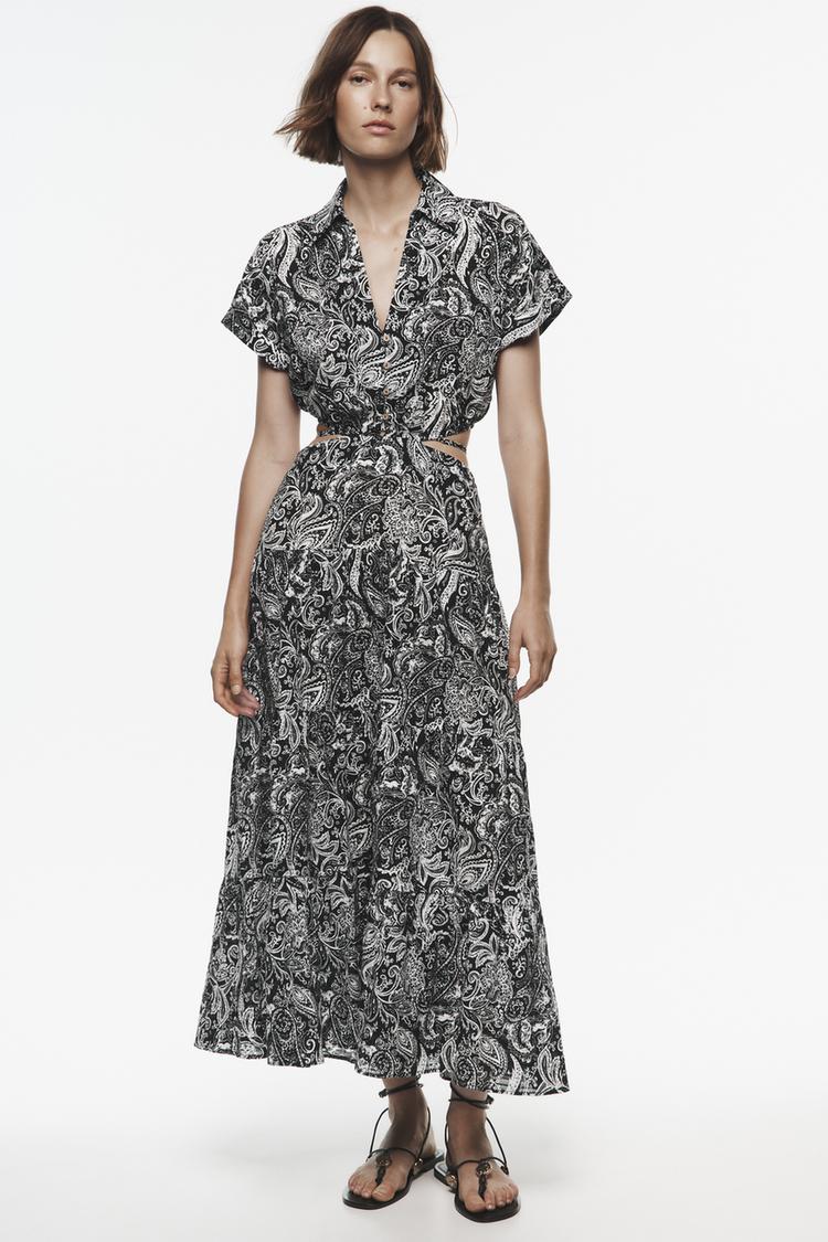 PRINTED RUSTIC DRESS WITH CUT-OUT DETAIL