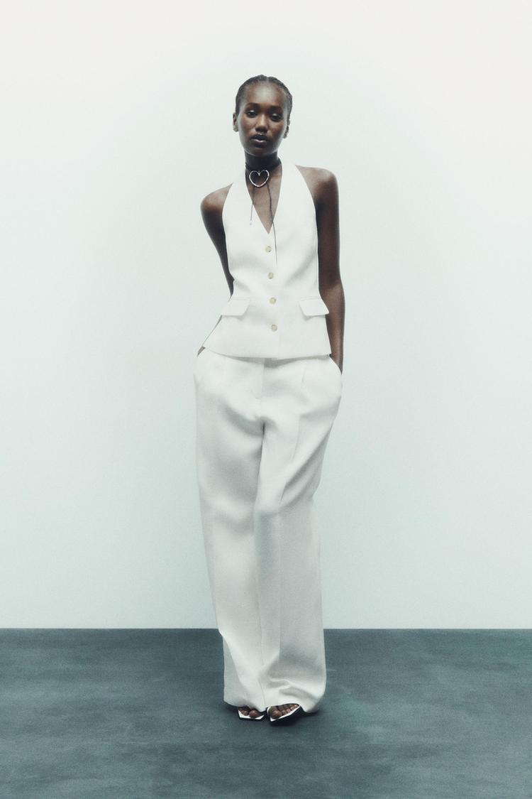 DARTED WIDE-LEG TROUSERS