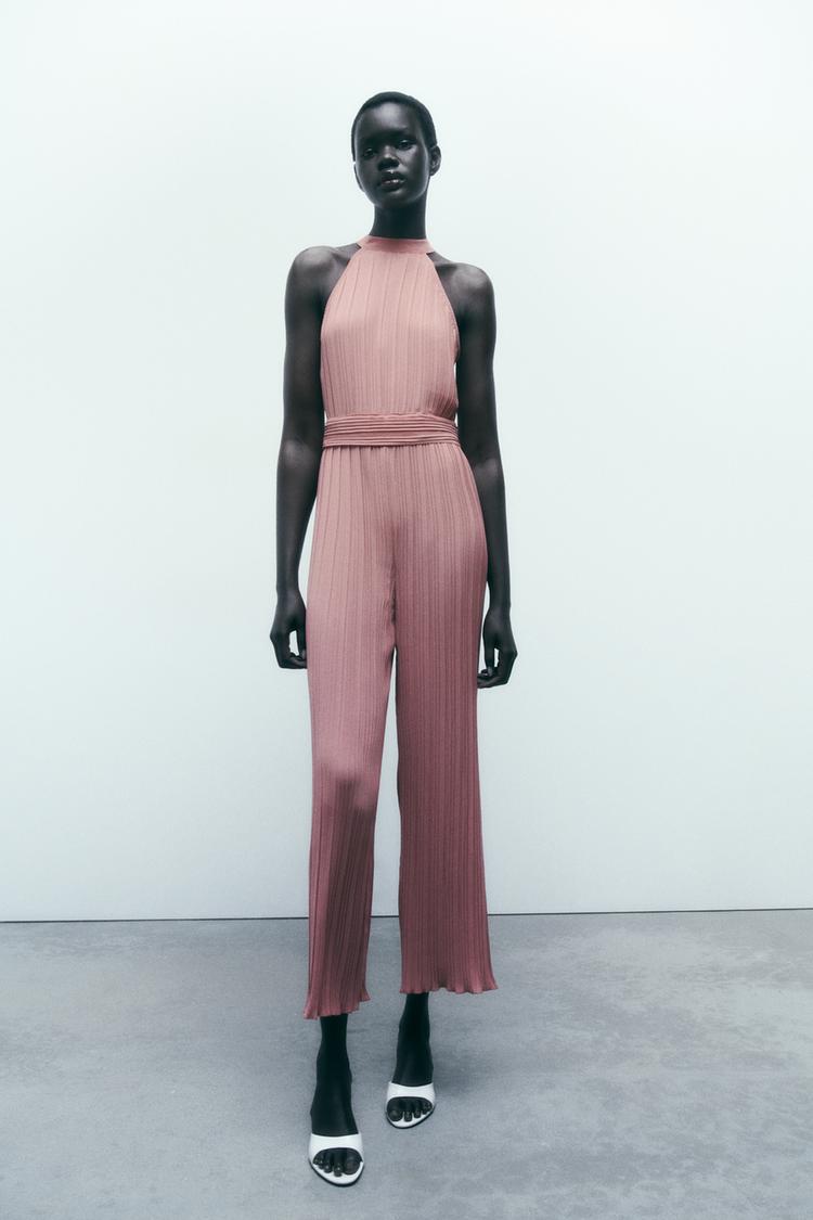 PLEATED HALTER NECK JUMPSUIT