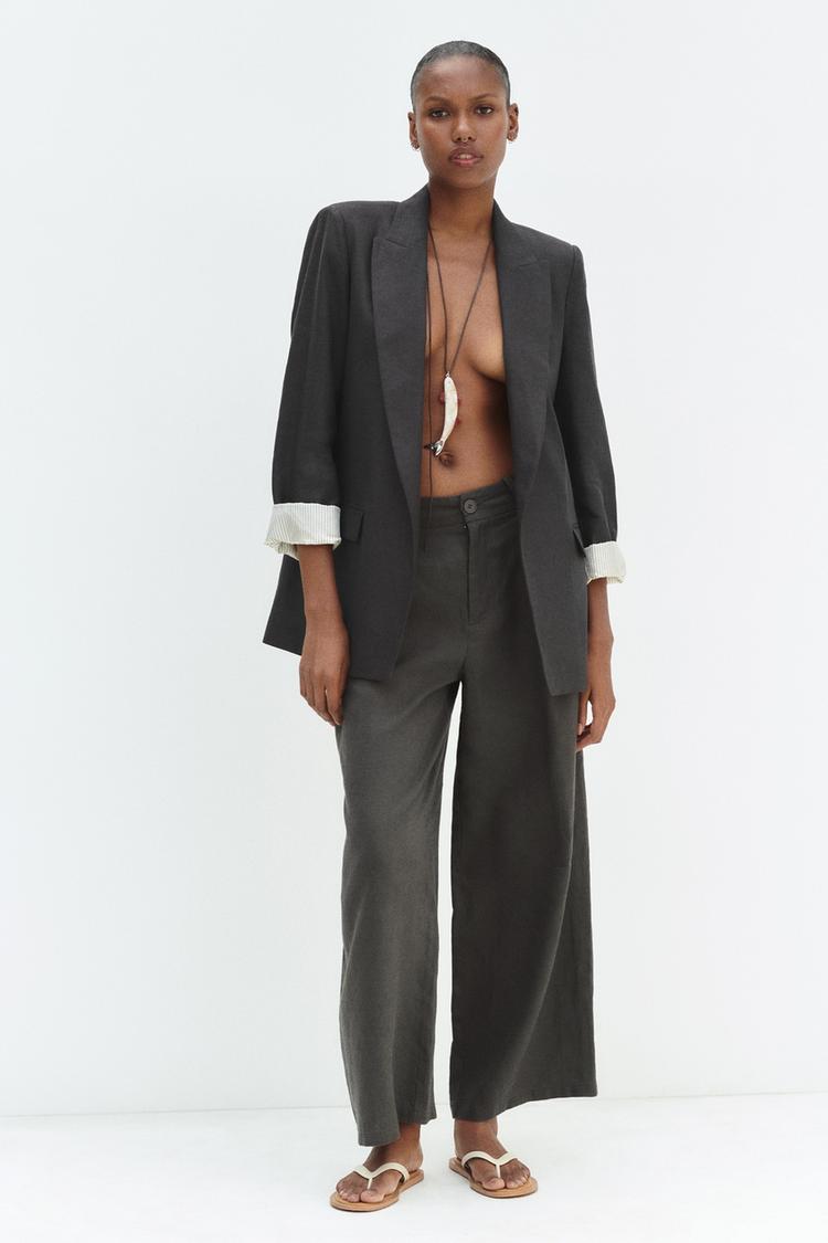 LINEN WIDE-LEG TROUSERS