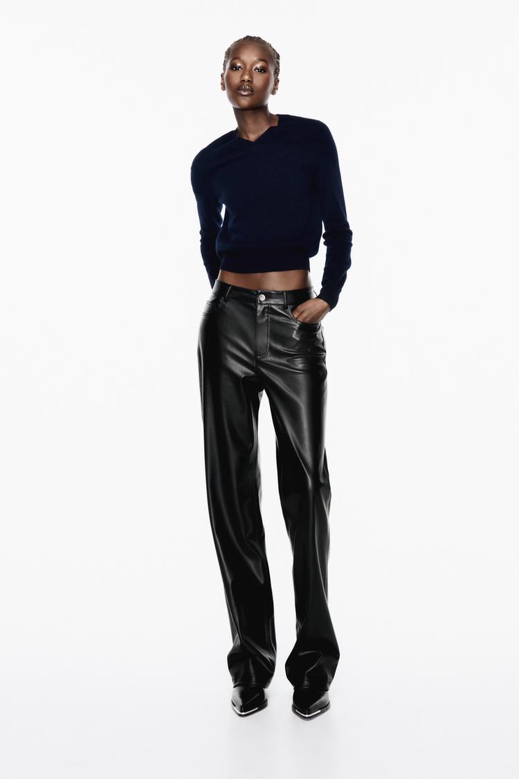FAUX LEATHER LONG LENGTH STRAIGHT LEG PANTS