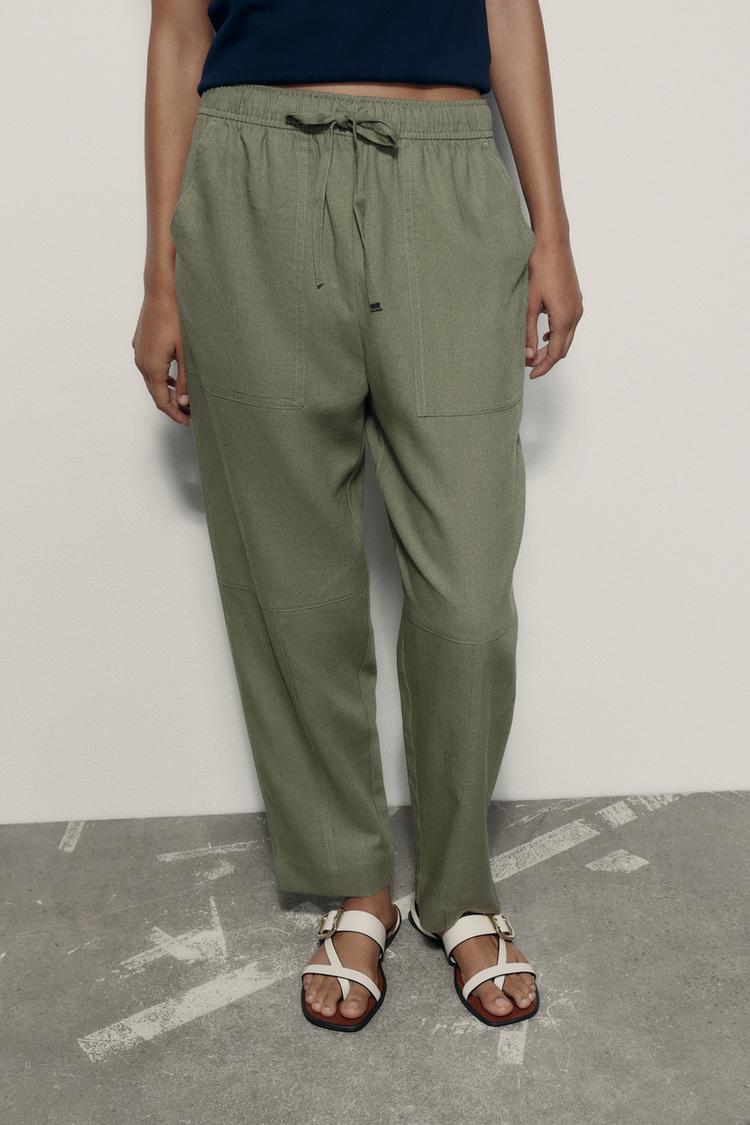 LINEN BLEND CARROT FIT TROUSERS