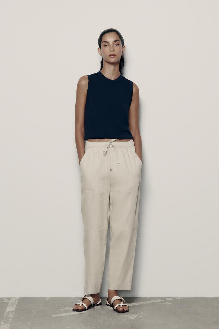 LINEN BLEND CARROT FIT TROUSERS