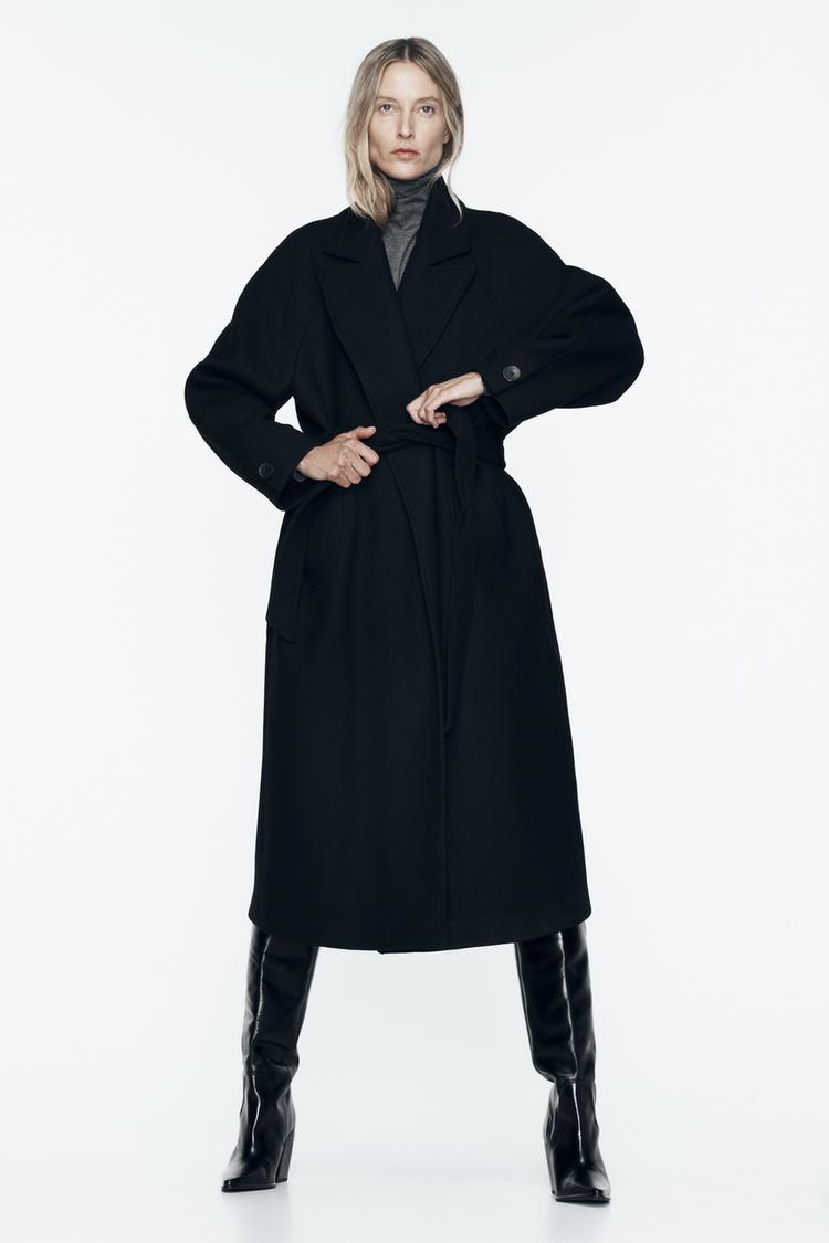 LONG BELTED WOOL BLEND COAT