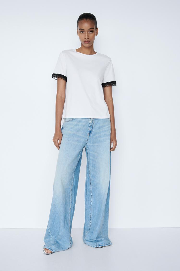 CONTRAST T-SHIRT WITH FRINGING