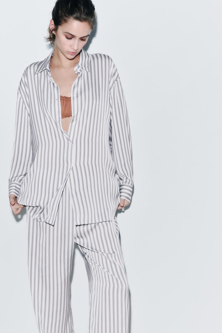STRIPED SATIN TROUSERS
