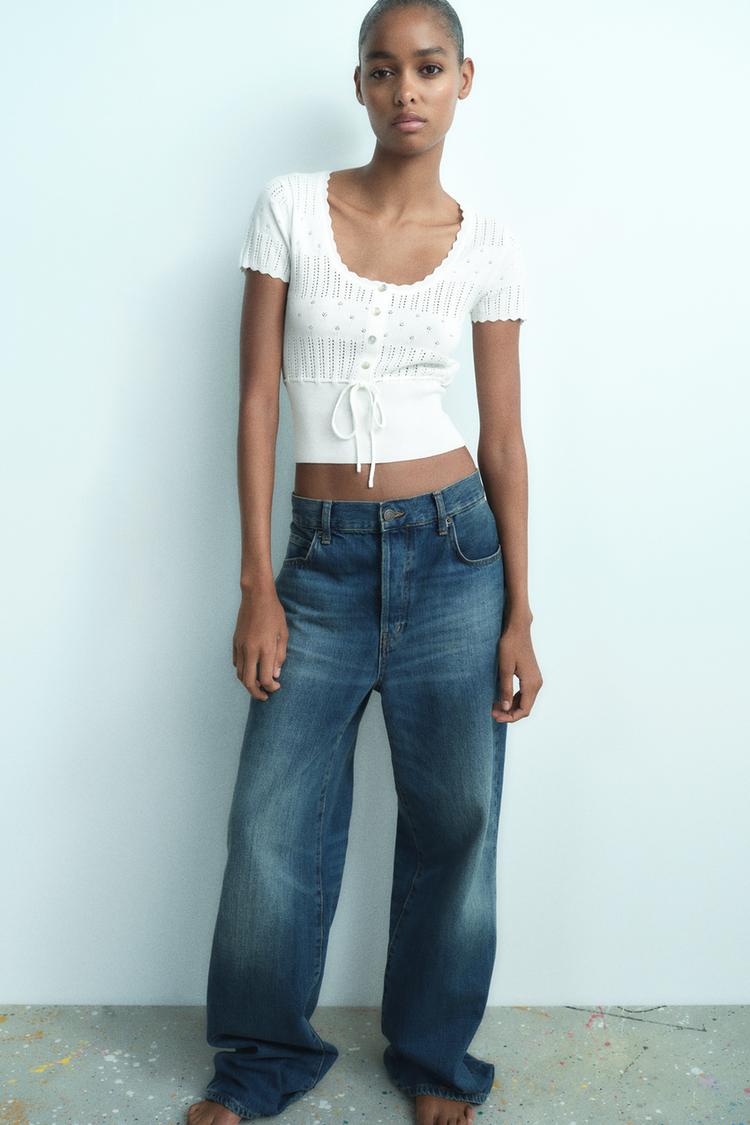 POINTELLE KNIT TOP WITH DRAWSTRING