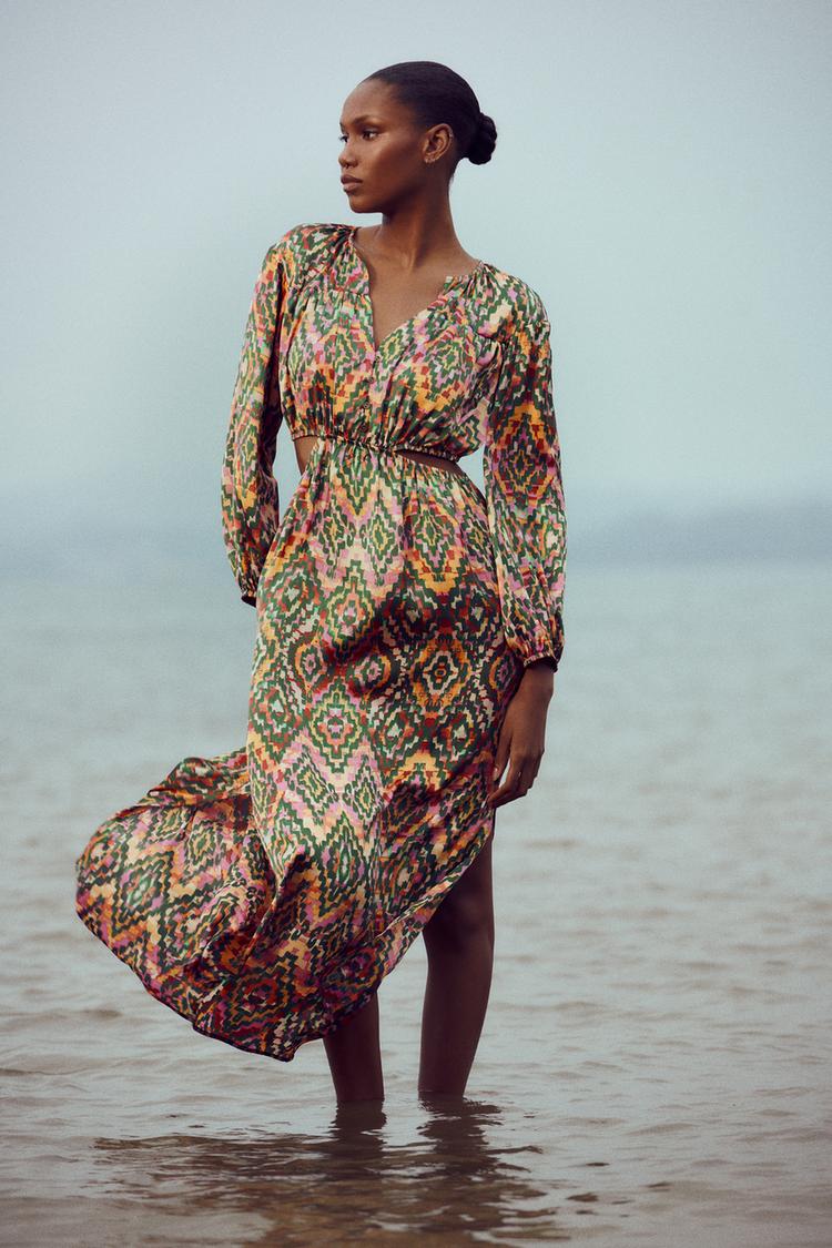 PRINTED MIDI DRESS WITH CUT-OUT DETAIL