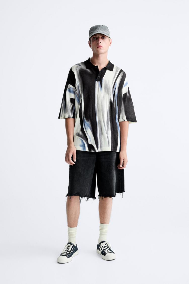 KNIT POLO SHIRT WITH ABSTRACT PRINT