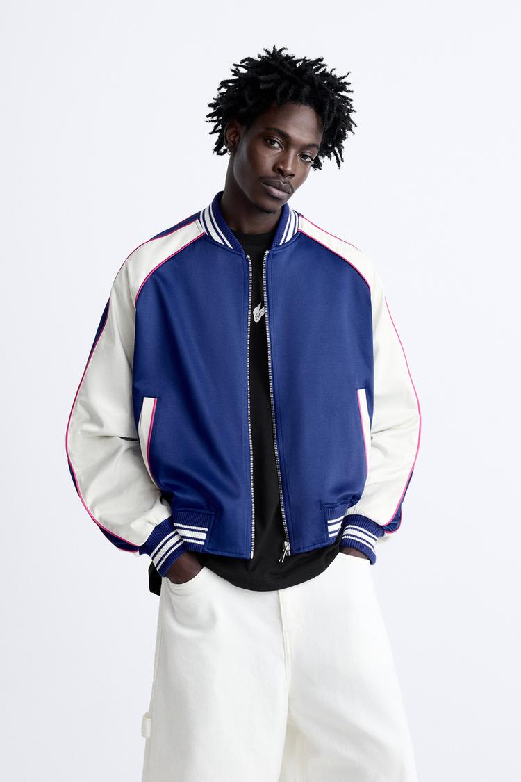 SATIN JACKET WITH EMBROIDERED SLOGAN