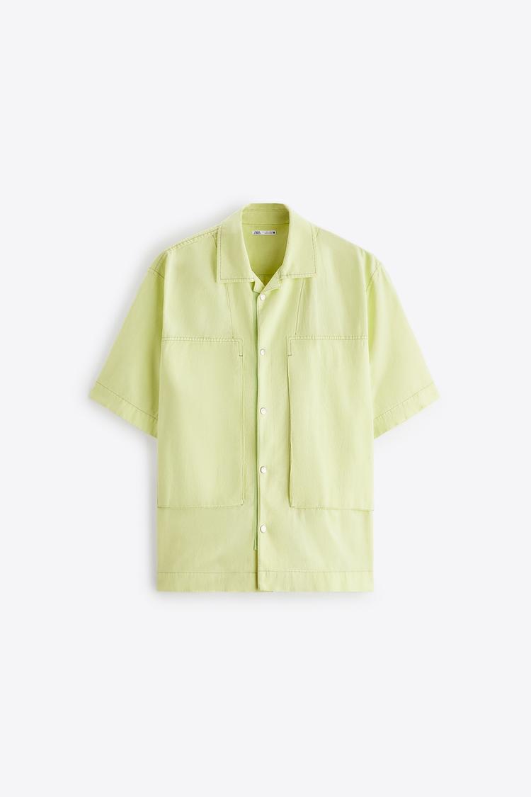 LINEN BLEND OVERSHIRT WITH TOPSTITCHING