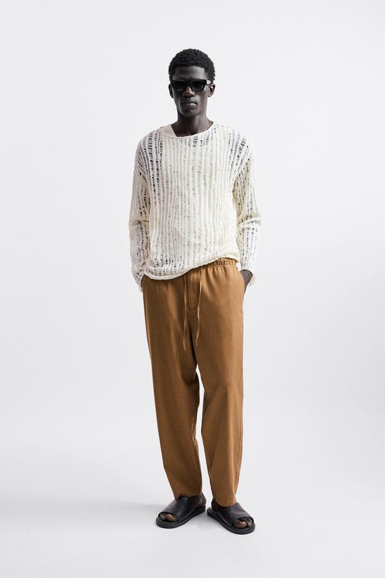 COTTON LINEN TROUSERS Light brown ZARA New Zealand