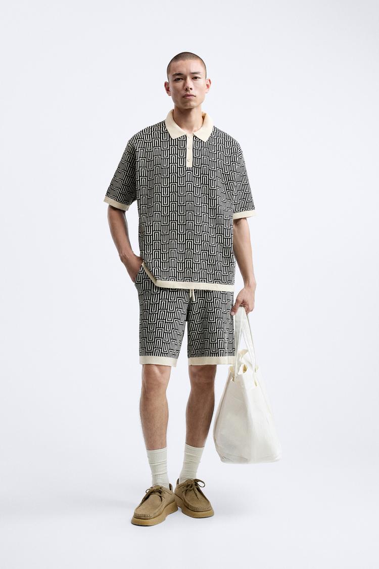 GEOMETRIC JACQUARD KNIT POLO SHIRT