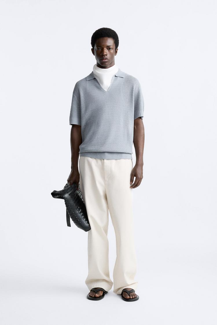 TEXTURED OPEN-KNIT POLO SHIRT
