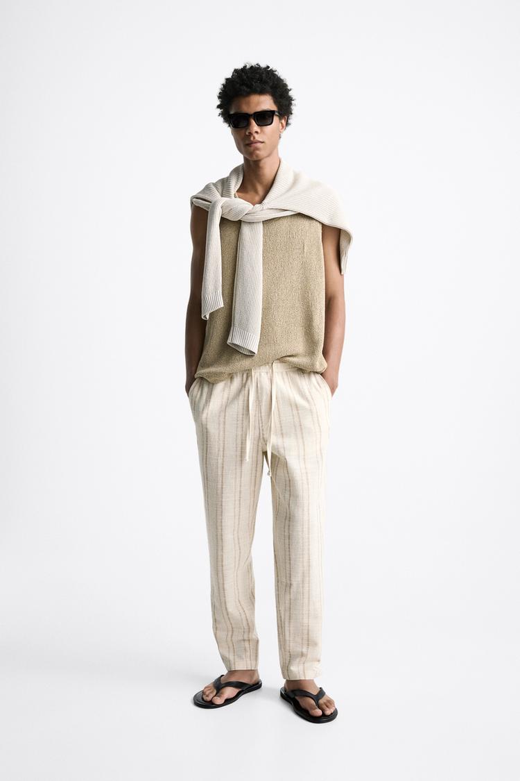 STRIPED TEXTURED TROUSERS