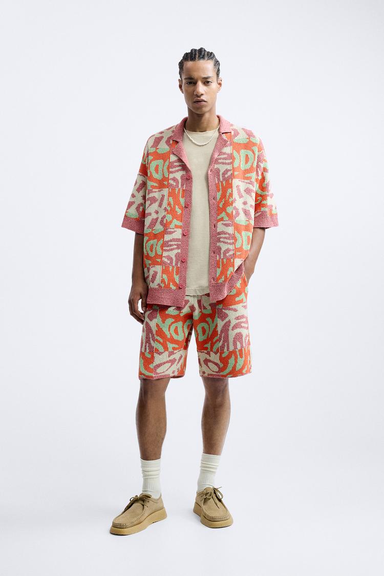 PATCHWORK JACQUARD KNIT BERMUDA SHORTS