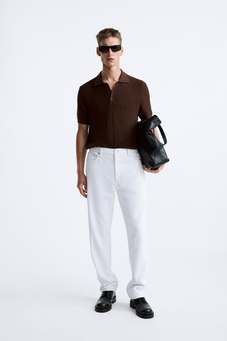 TEXTURED OPEN-KNIT POLO SHIRT