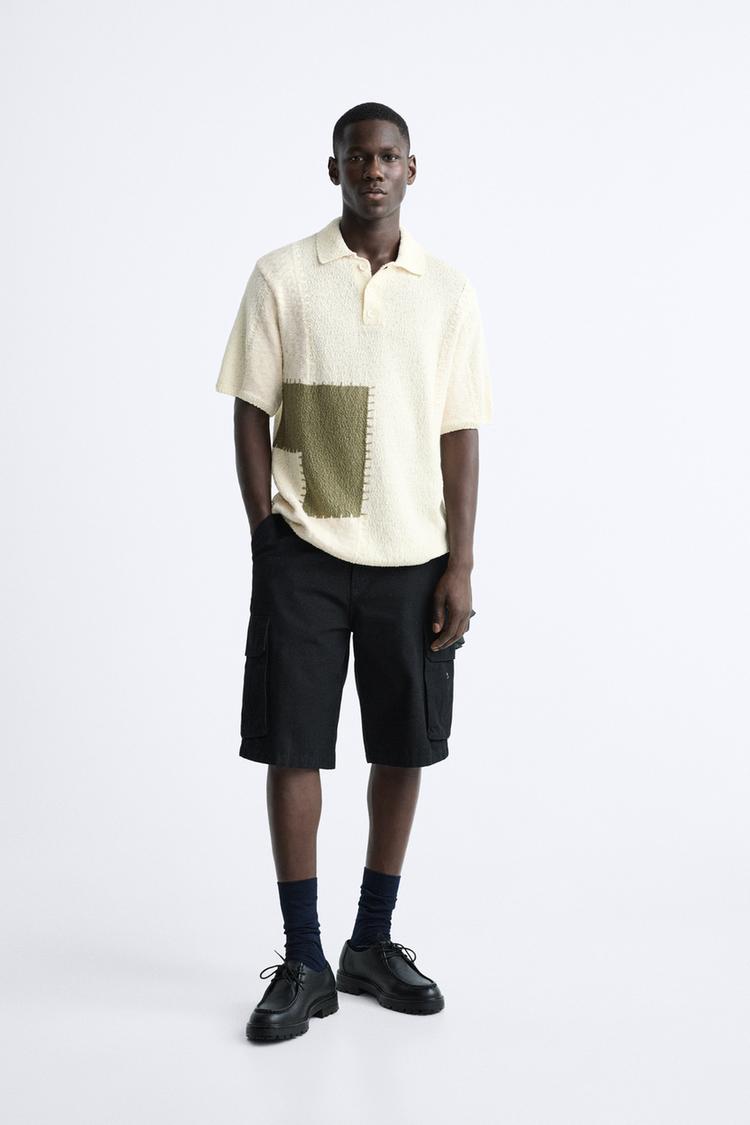 COLOUR BLOCK KNIT POLO SHIRT WITH PATCHES