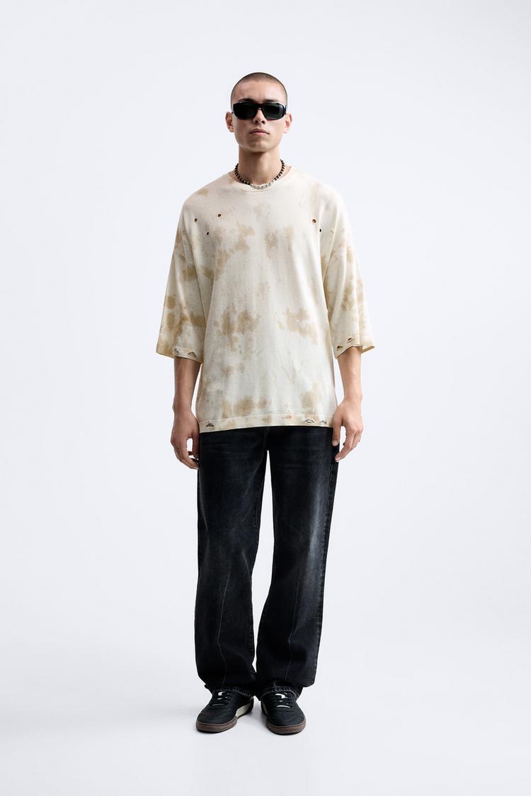 TIE-DYE RIPPED KNIT T-SHIRT