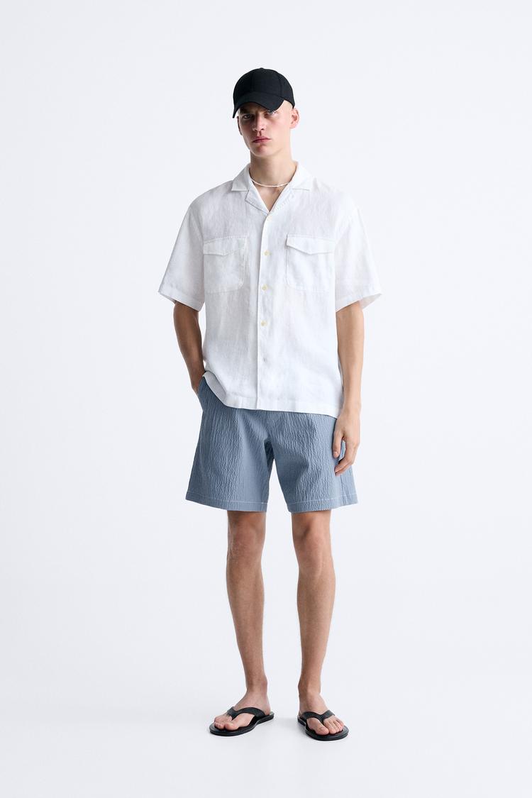 SEERSUCKER BERMUDA SHORTS WITH CONTRAST TOPSTITCHING
