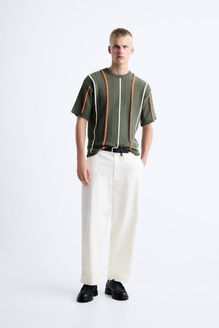 VERTICAL STRIPE KNIT T-SHIRT