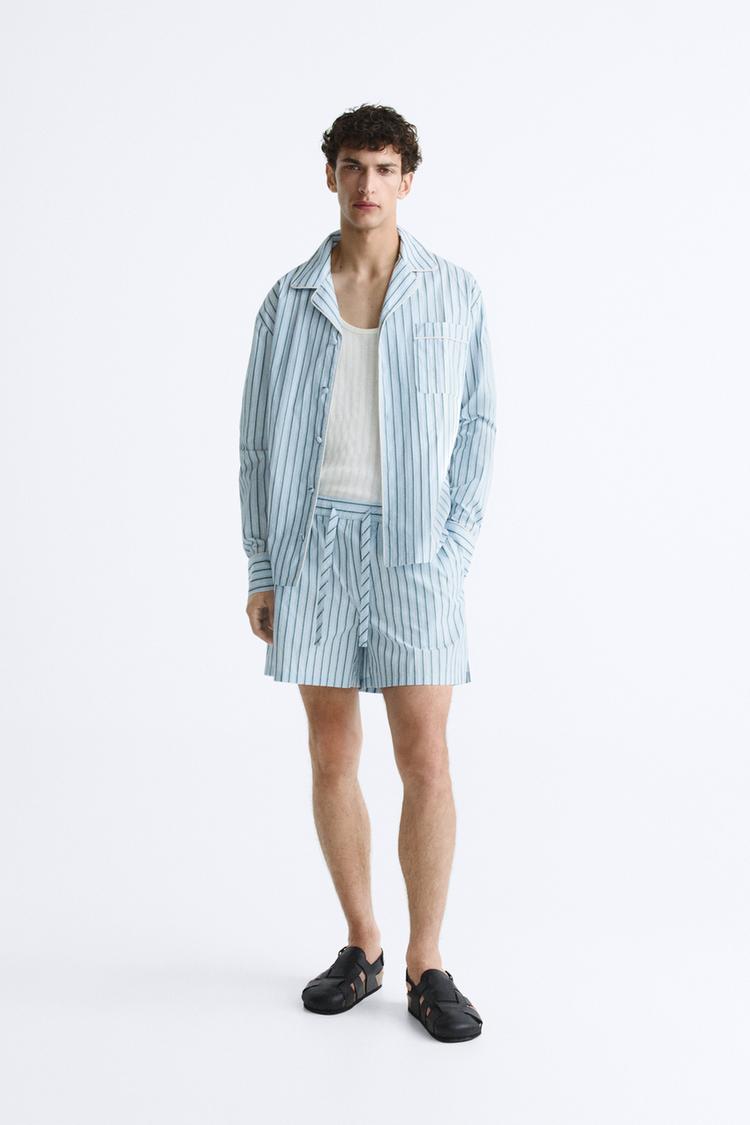 STRIPED POPLIN BERMUDA SHORTS