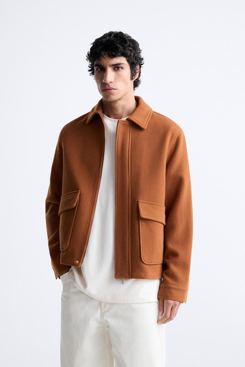 Wool blend jacket orange zara united states