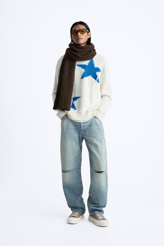 SUÉTER JACQUARD COM ESTRELAS Cru ZARA Brasil