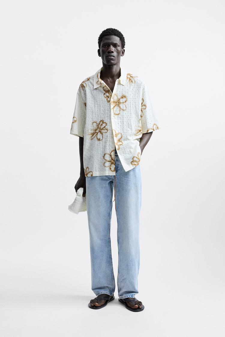 EMBROIDERED FLORAL PRINT SHIRT