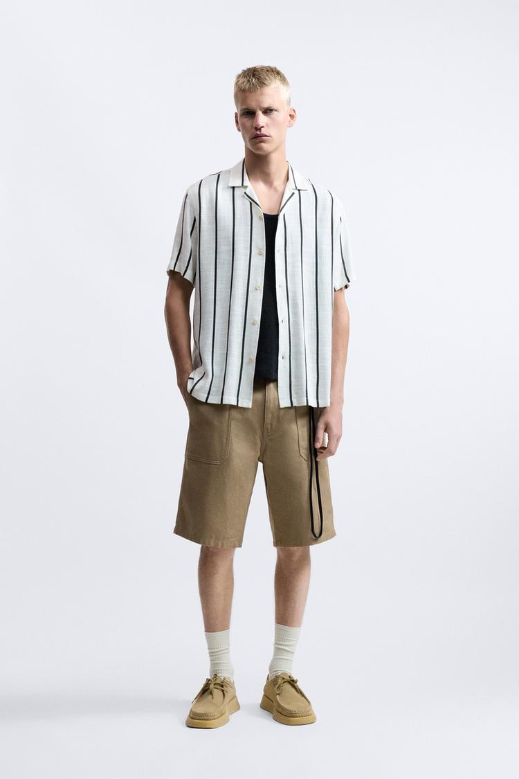 STRIPED VISCOSE/LINEN BLEND SHIRT