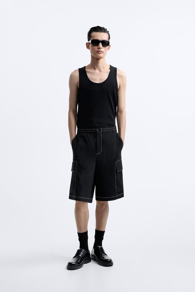 CARGO BERMUDA SHORTS WITH CONTRAST TOPSTITCHING
