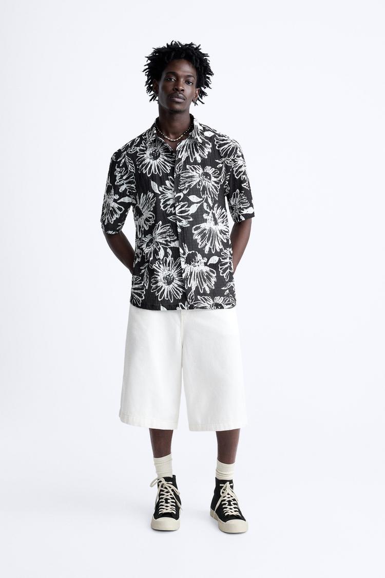 TEXTURED FLORAL PRINT SHIRT