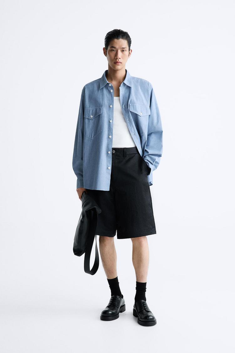 TOPSTITCHED DENIM SHIRT