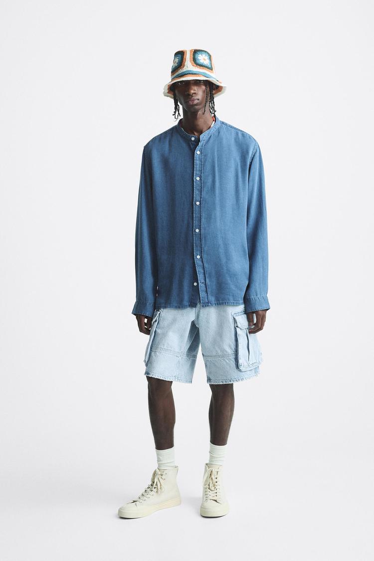 LYOCELL SHIRT WITH A STAND-UP COLLAR